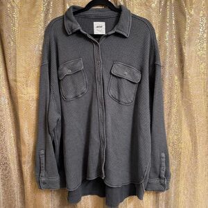 Aerie Lumberjane Gray Waffle Button Up Sweater Long Sleeve Top Large